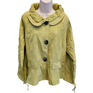 Dorman lime green crinkle statement shaket wire Collar 3 button front L EUC
